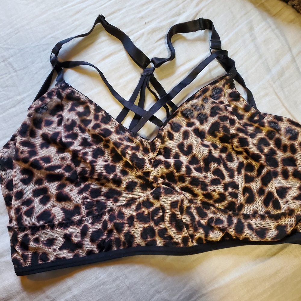 Leopard Print Strappy Bralette - Brown & Black